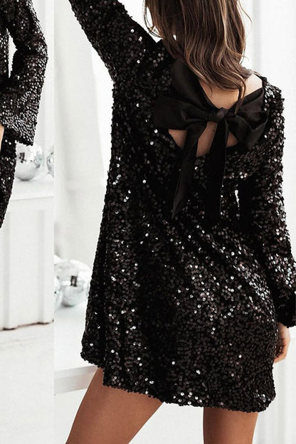 namcoverse Hit Color Sequined Rocking Bow Tie Mini Dress