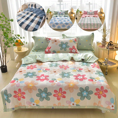 3pcs Luxurious Skin-Friendly Floral Quilt Set - Soft, Breathable, and Comfortable for All Seasons - Ideal for Single, Double, Hotel, Home, Bedroom, Guest Room, and Sofa with 1 Thin Quilt and 2 Pillowcases