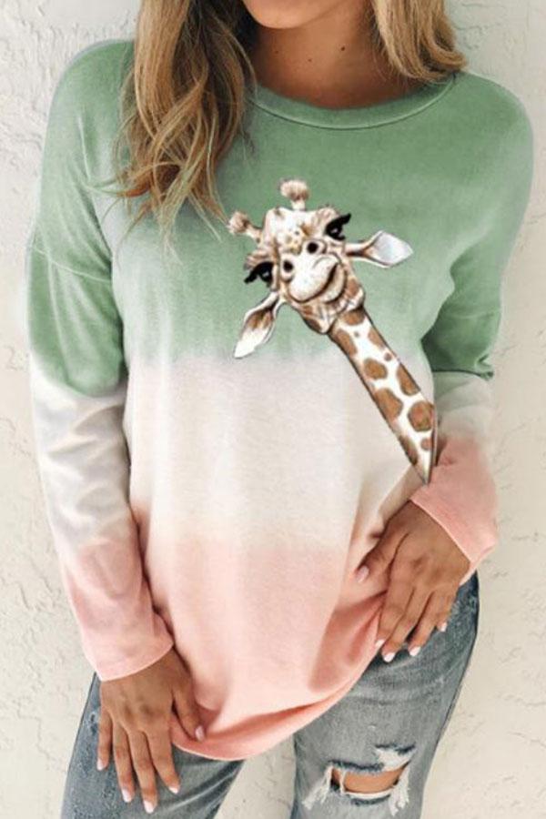 storexq Tie Dye Giraffe Print Casual Sweatshirt