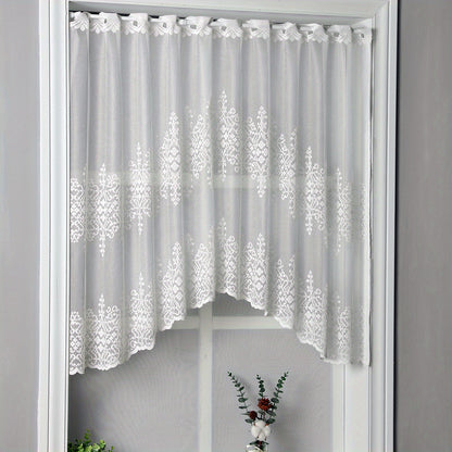 1pc Geometric Wavy Window Curtains - White Lace Cafe Style for Living Room, Bedroom, Kitchen, and Home Decor