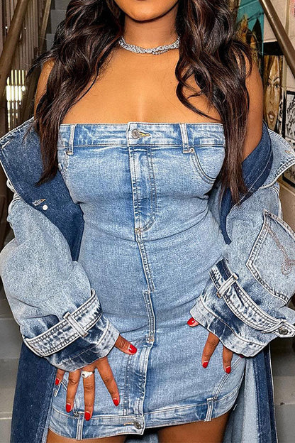 storexq Blue Bandeau Unique Denim Mini Dress