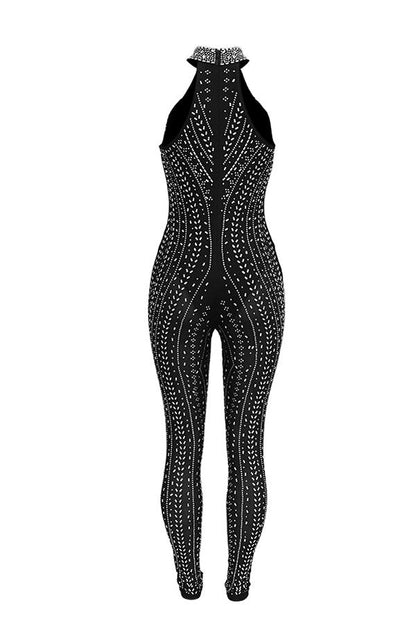 storexq Rhinestone Striking Cutout See-Through Jumpsuit