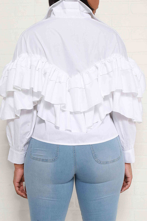 storexq Solid Color Whimsical Tiered Ruffle Shirt