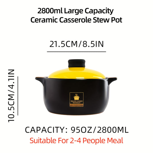 1pc Large Capacity Ceramic Casserole Stew Pot - Heat Resistant and Even Cooking - Ideal for Soups, Stews, and Steaming - Perfect for Family Meals