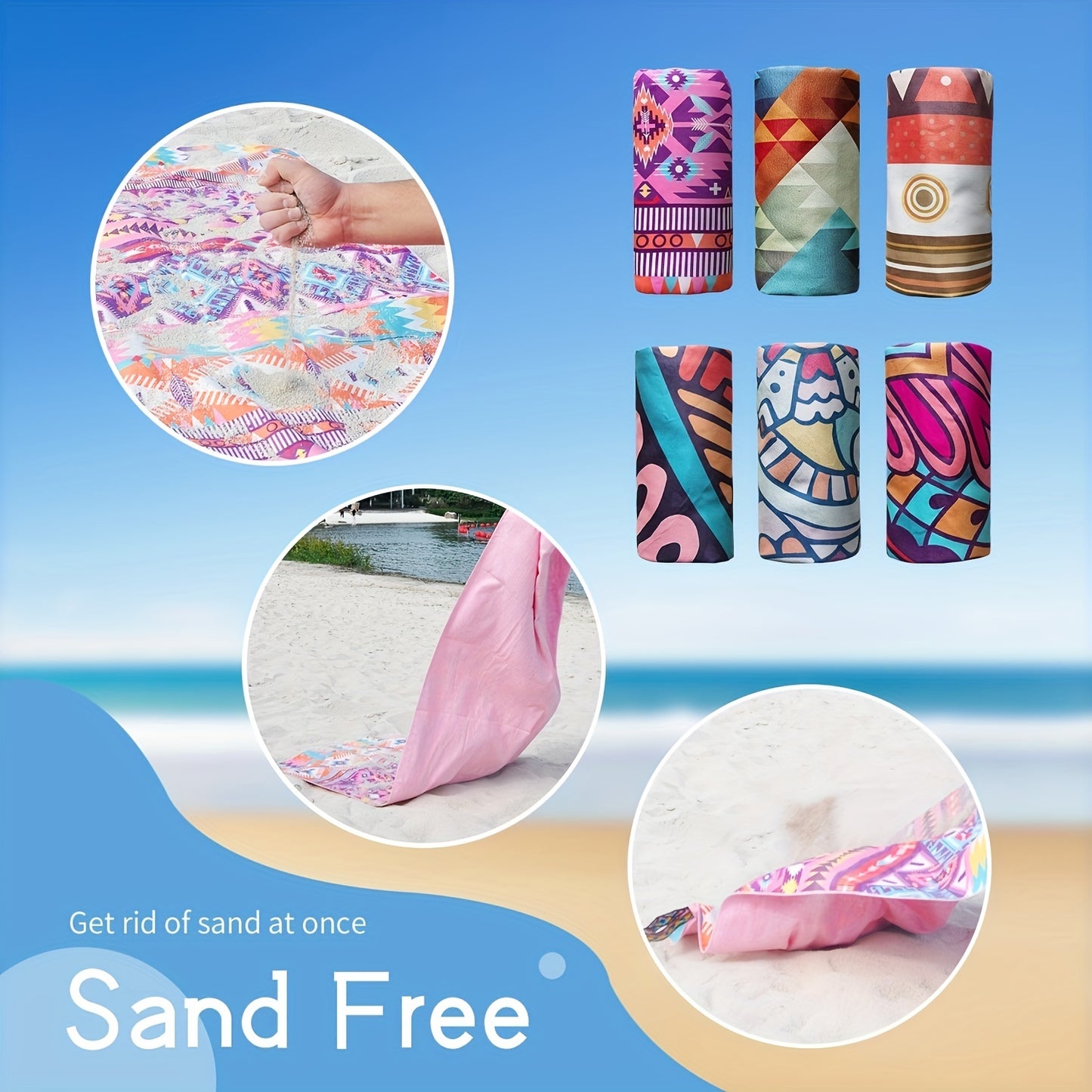 1Pc Bohemian Microfiber Beach Towel - Super Absorbent, Quick Drying, Sand Free, Compact, Outdoor Towel - 36*71inch/91.44*180.34cm, Carrying Bag Included, Ideal for Beach, Pool, Gym, Travel