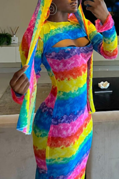 namcoverse Rainbow Tie Dye Rocking Cutout Maxi Dress