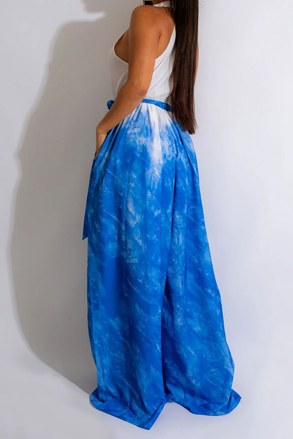 storexq Tie Dye Pretty Belted Wide Leg Jumpsuit