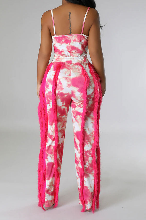 storexq Tie Dye Pretty Tassel Patchwork Pant Suit