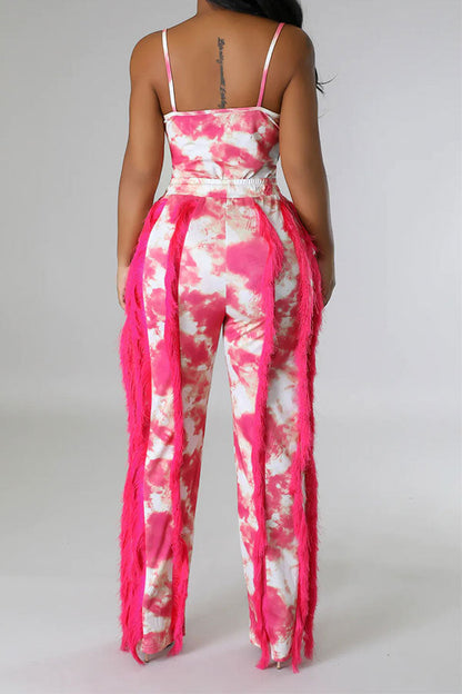 storexq Tie Dye Pretty Tassel Patchwork Pant Suit