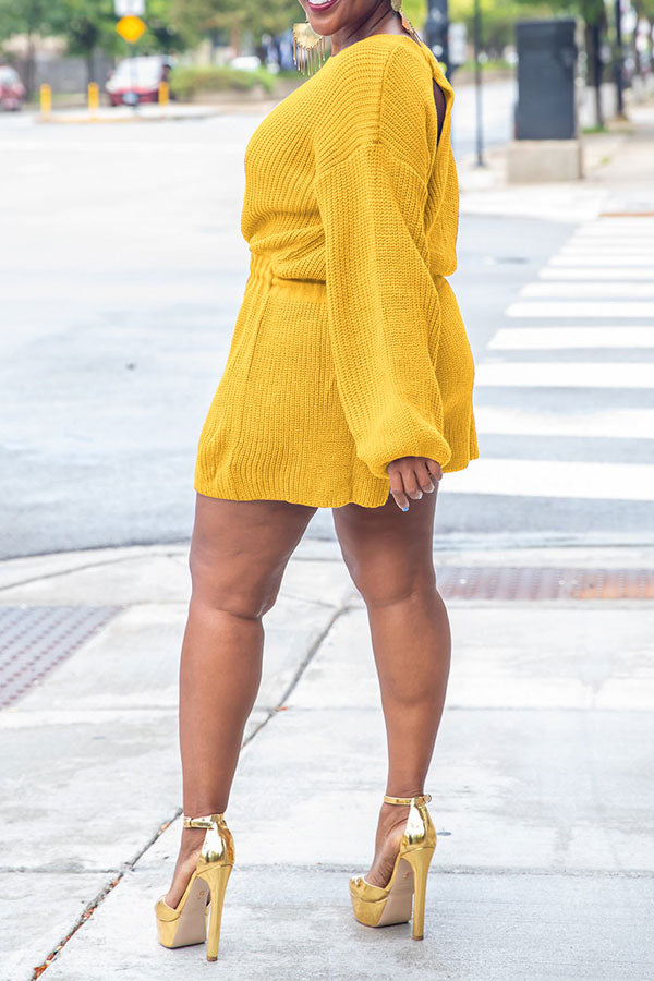 storexq Solid Color Knitted Classic Drawstring Romper
