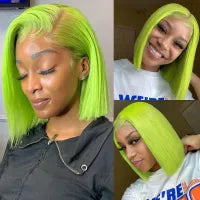 Brazilian Straight Short Bob Wigs Curly Styled Bangs Lace Frontal Human Hair Wigs Ombre Honey Blonde Colored Lace Frontal Wig Preplucked