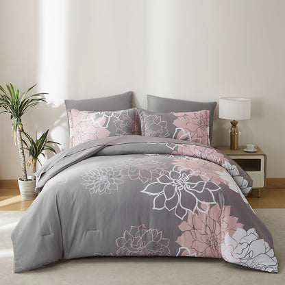 7-Piece Luxurious Boho Chic Comforter Set - Soft, Stain-Resistant, and Breathable 100% Microfiber Cover, Plush 100% Polyester Fiber Filling, Durable Woven Construction - Full/Queen/King Size Bed In A Bag for All Seasons, Vibrant Floral Pattern Printed Bed