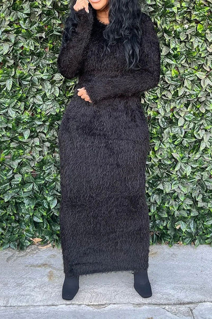 namcoverse Solid Color Fluffy Maxi Dress