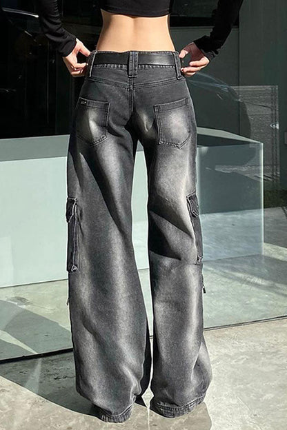 storexq Gradient Hippy Multi Pocket Wide Leg Jeans