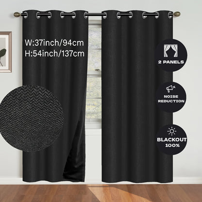 2 Panels Blackout Linen Textured Curtain - Panels with Polyester Coated Insulation, Grommet Top, Bedroom and Living Room Decor, Room Darkening, Energy Saving, and Noise Reducing Functions