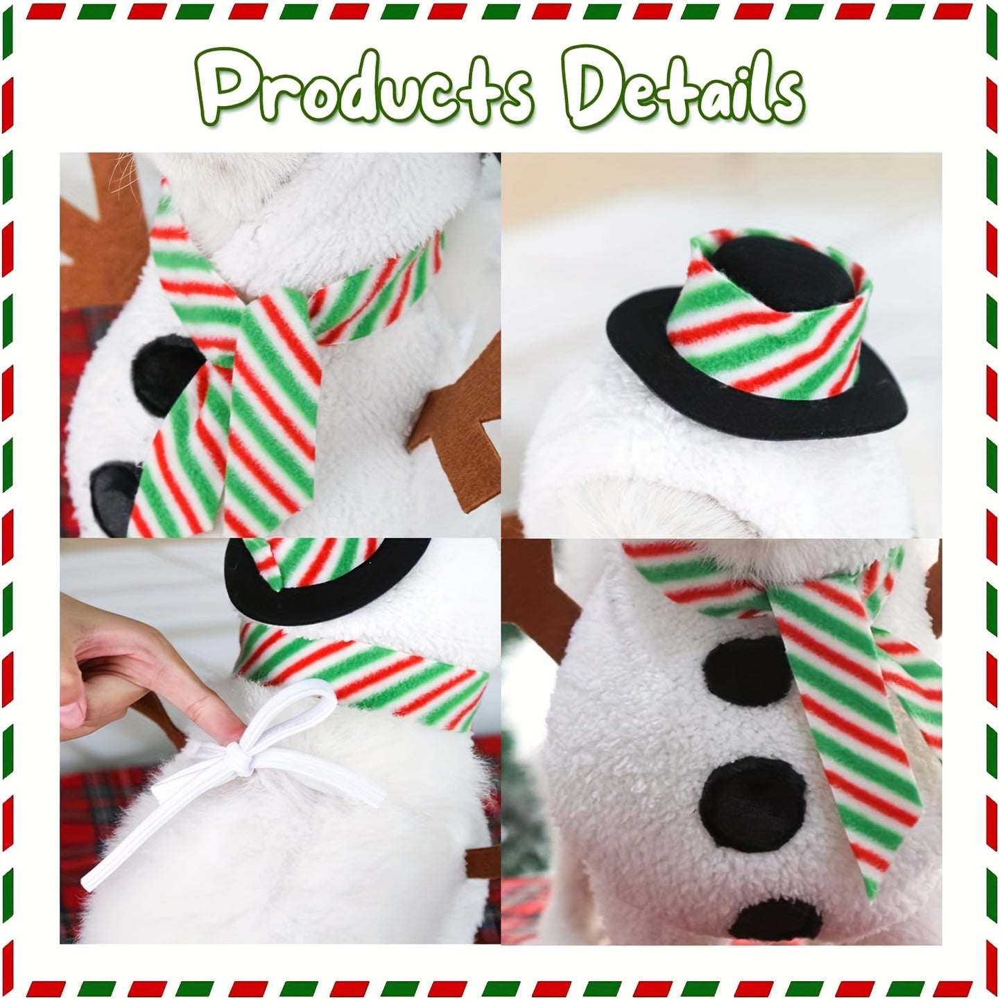 Christmas Snowman Pet Costume with Striped Hat and Scarf, Cartoon Themed Polyester Dog Outfit with Filling, Hand Washable Winter Apparel for Medium Breeds, Knit Fabric Snowman Dress-Up for Parties, Photoshoots, and Festive Occasions - Available in Multipl