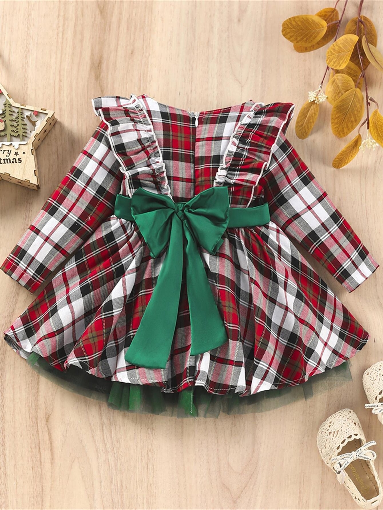 Festive Plaid Bowknot Belted Party Dress for Girls - Christmas and Birthday Occasions, Adjustable Waist, Comfortable Fabric, Elegant Design - Perfect for Holiday Celebrations and Special Events