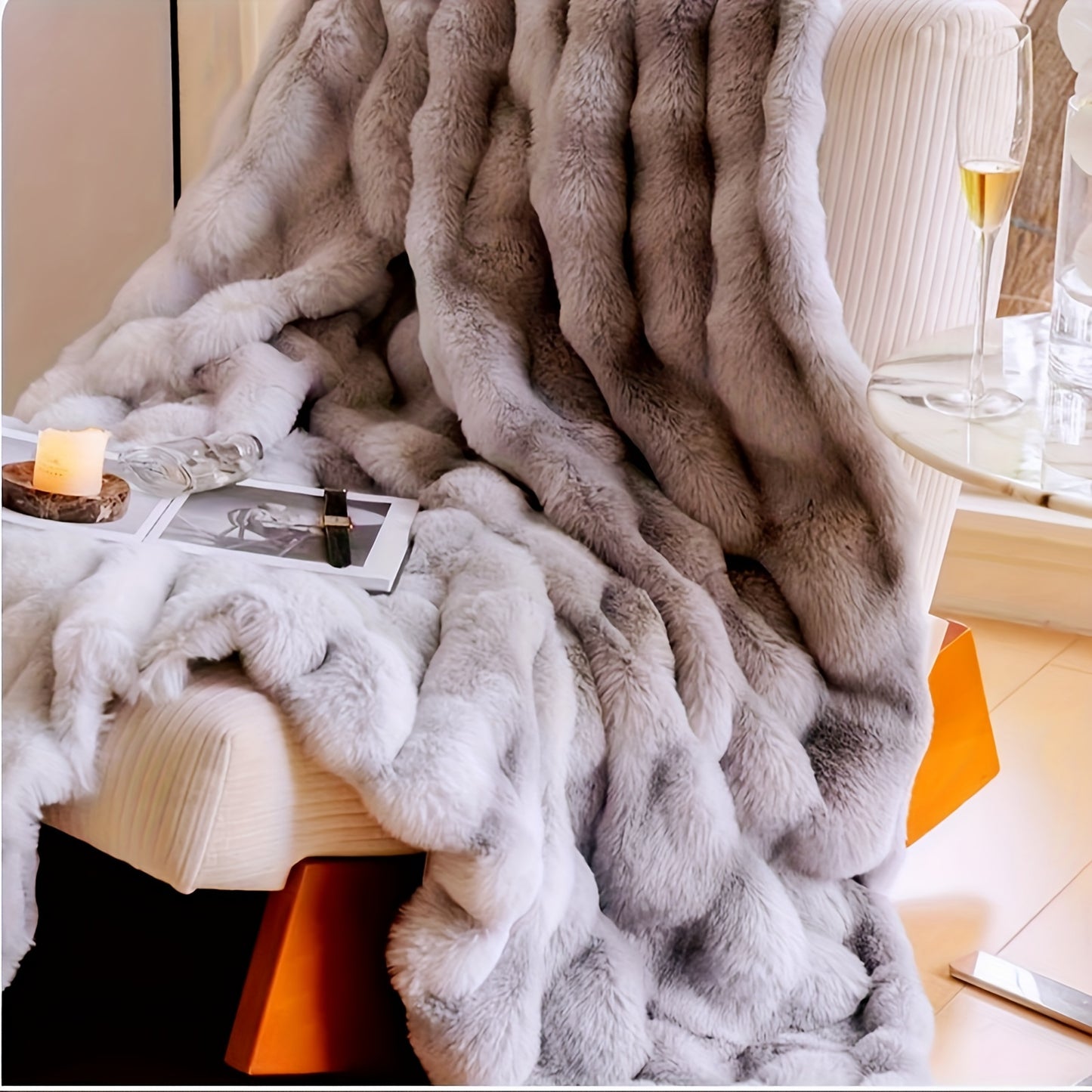 1pc Rabbit Fleece Blanket, Solid Color Faux Fur Plush Blanket, Soft Warm Throw Blanket Nap Blanket For Couch Sofa Office Bed Camping Travel, Multi-purpose Gift Blanket For All Season