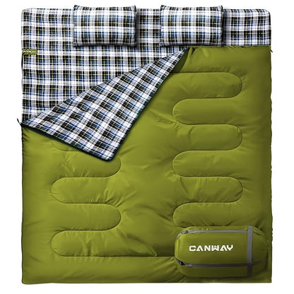 XXL Queen Size 2 Person Flannel Double Sleeping Bag with 2 Pillows - Ultra-Warm, Waterproof, and Spacious for Cold Weather Camping - Ideal for Adults and Couples