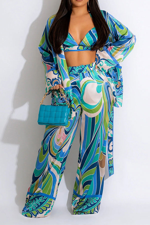 storexq Tribal Floral Print Retro Pant Suit Three Pieces