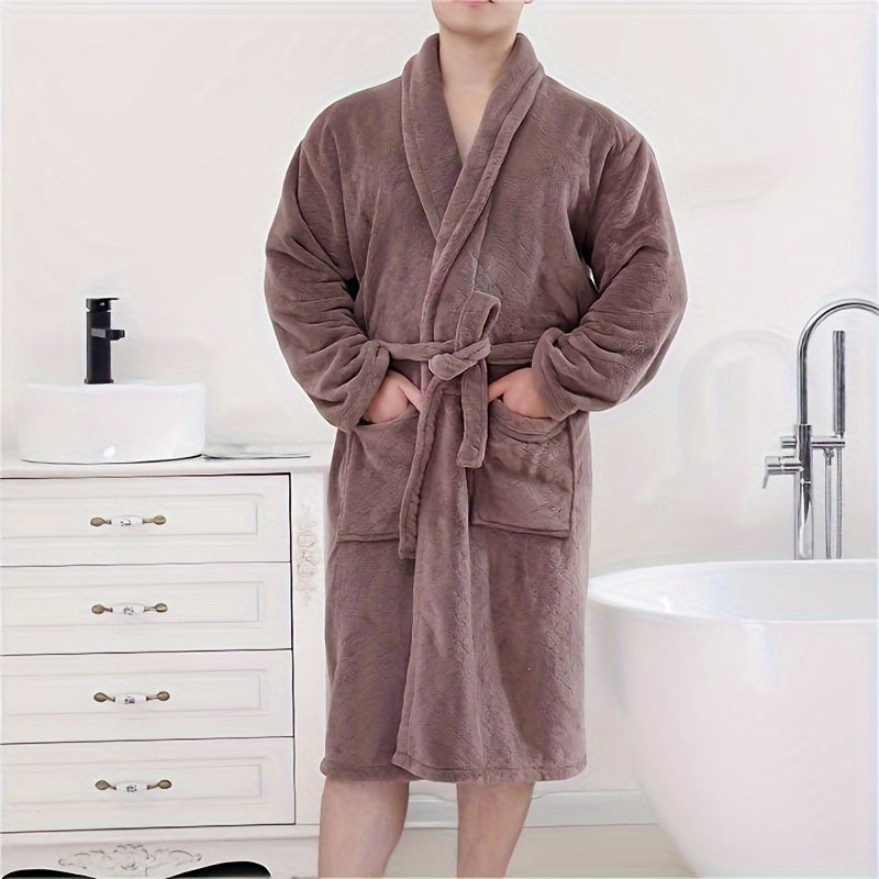 1pcs Ultra Plush Softness Bathrobe with Pockets - Quick-Drying, Fade-Resistant, Lint-Free, Absorbent, Cozy Wearable Sleepwear Robe for Men and Women - Perfect Household Bathroom Supplies for Relaxation and Comfort