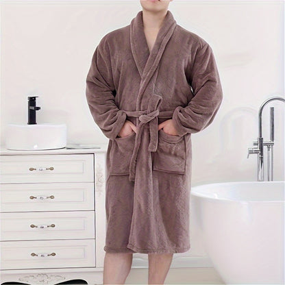 1pcs Ultra Plush Softness Bathrobe with Pockets - Quick-Drying, Fade-Resistant, Lint-Free, Absorbent, Cozy Wearable Sleepwear Robe for Men and Women - Perfect Household Bathroom Supplies for Relaxation and Comfort