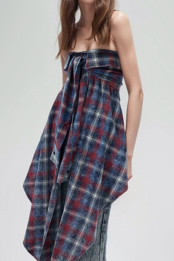 storexq Plaid Strapless On-trend Irregular Camisole