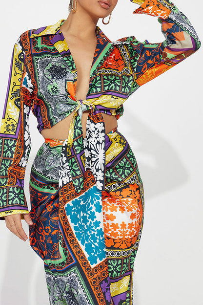 namcoverse Tribal Print Colorful Twisted Dress Suit