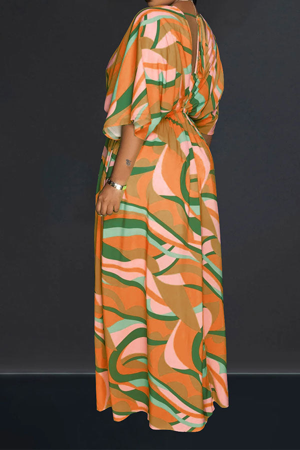 storexq Ripple Print Laid Back Side Split Maxi Dress