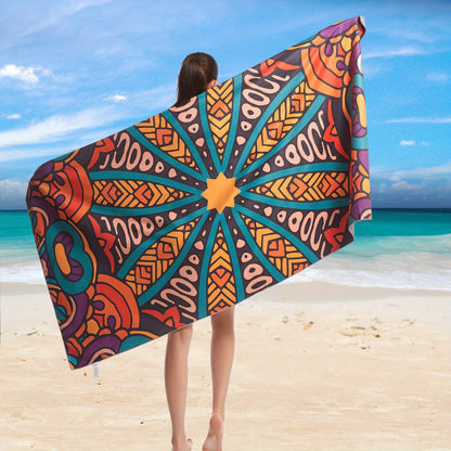 1Pc Bohemian Microfiber Beach Towel - Super Absorbent, Quick Drying, Sand Free, Compact, Outdoor Towel - 36*71inch/91.44*180.34cm, Carrying Bag Included, Ideal for Beach, Pool, Gym, Travel