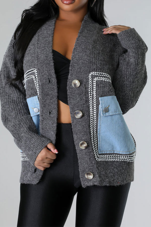 namcoverse Patchwork Denim Pocket Urban Cardigan