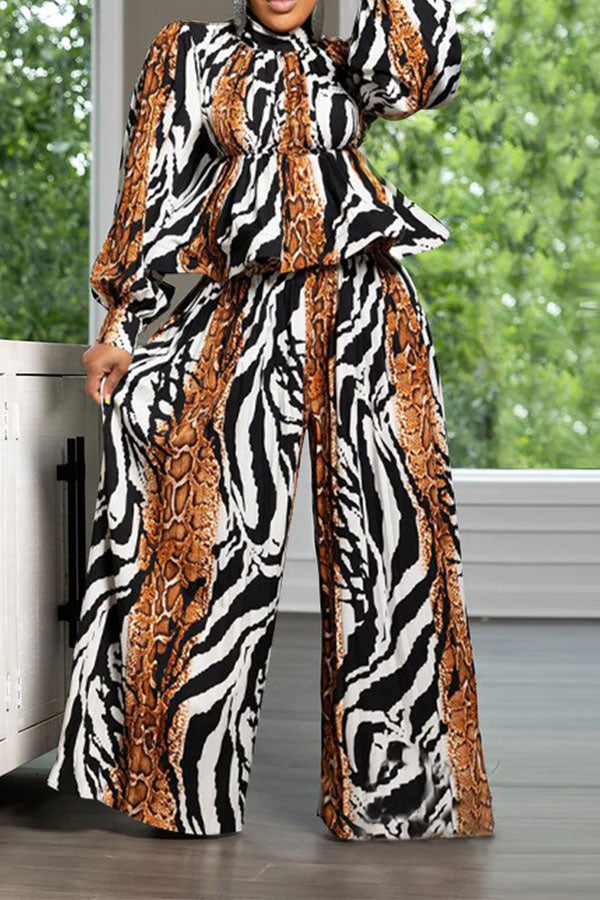 storexq Abstract Print On-trend Peplum Pant Suit