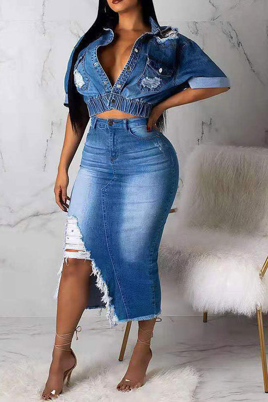 storexq Denim Cool Single Breasted Dress Suit