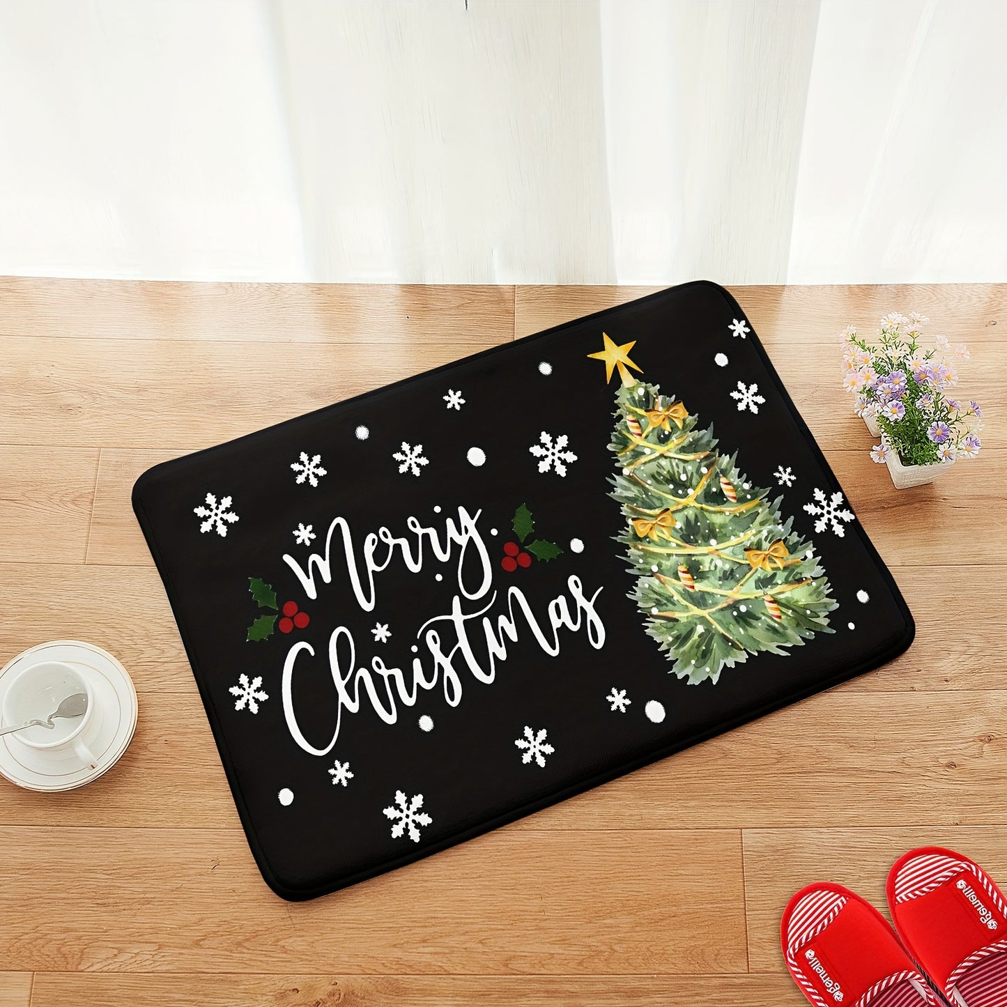 1pc Merry Christmas Floor Mat, Soft Non-slip Bath Rug, Machine Washable Bath Mat, Absorbent Fashion Carpet For Home Living Room Bathroom, Home Decor Christmas Decorations Thanksgiving Gift , fall decor