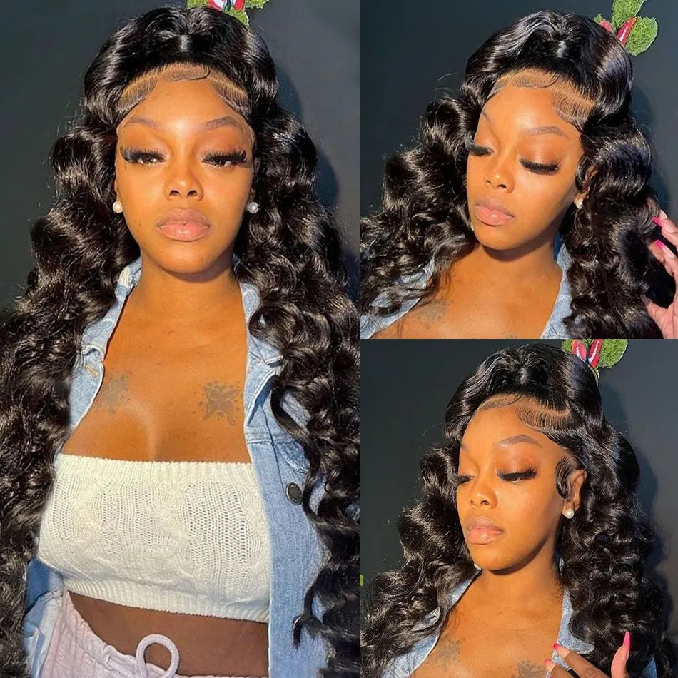 13x4 Transparent Frontal Wig Loose Deep Wave Lace Front Human Hair Wigs for Women Pre Plucked Wavy Black Synthetic Lace Wig