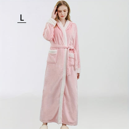 1pc Autumn And Winter Bathrobe, Soft And Skin-friendly Hooded Long Sleeve Bathrobe, Thickened Nightgown With Pocket, Warm Long Robe For Home, Bathroom Supplies