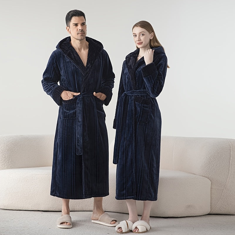 Ultra-Soft Plus Size Hooded Bathrobe - Cozy, Thickened Long Robe for Men & Women, Perfect for Fall/Winter, Ideal Bathroom Accessory