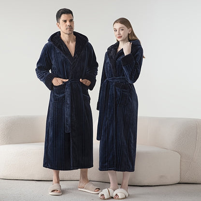 Ultra-Soft Plus Size Hooded Bathrobe - Cozy, Thickened Long Robe for Men & Women, Perfect for Fall/Winter, Ideal Bathroom Accessory