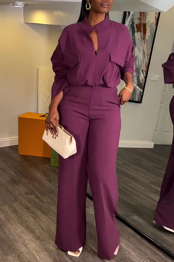 storexq Solid Color Modern Wide Leg Pant Suit