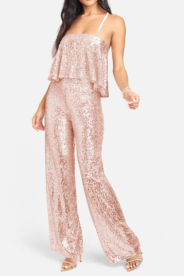 storexq Sequined Rocking Ruffle Overlay Jumpsuit