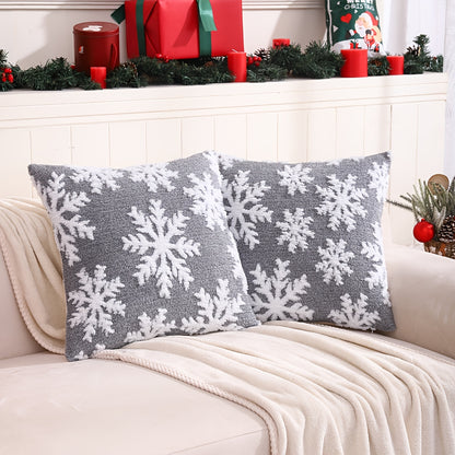 2pcs Plush Jacquard Snowflake Christmas Throw Pillow Covers, Decorative Pillowcase for Home, Room, Bedroom, Living Room, Car, Sofa