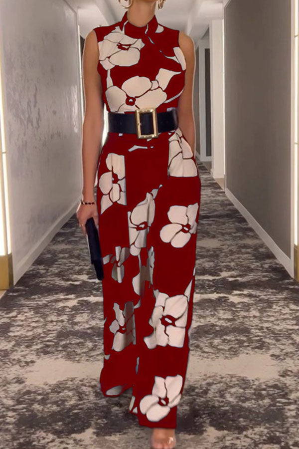 storexq Floral Print Feminine Wide Leg Jumpsuit