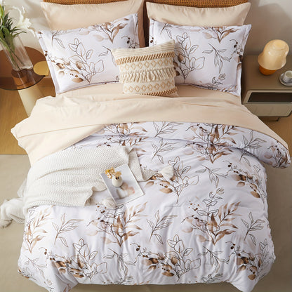 5/7pcs Reversible Golden Leaves Printed Comforter Sets - Luxurious, Stain-Resistant, Hypoallergenic, and Lightweight Bedding for All Seasons - Soft, Breathable, and Durable Twin/Full/Queen/King Size Bed In A Bag with 100% Polyester Filling and Easy Care I