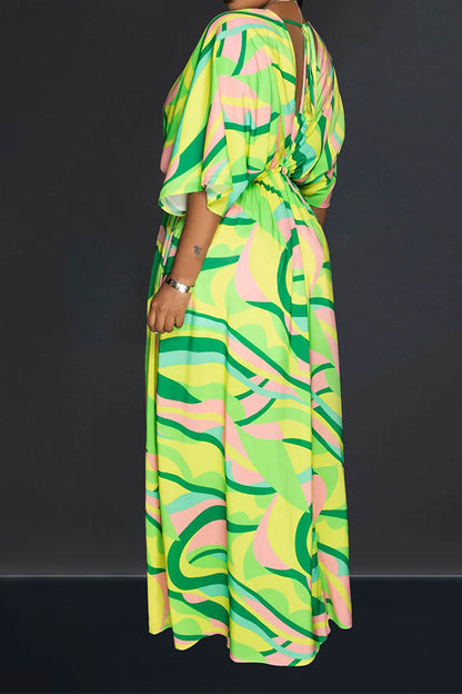 storexq Ripple Print Laid Back Side Split Maxi Dress