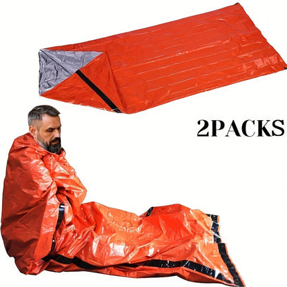 2pcs Ultra-Warm Emergency Sleeping Bags - Portable Heat Insulation, Waterproof, Compact, Lightweight, and Reusable for Camping, Hiking, and Outdoor Adventures