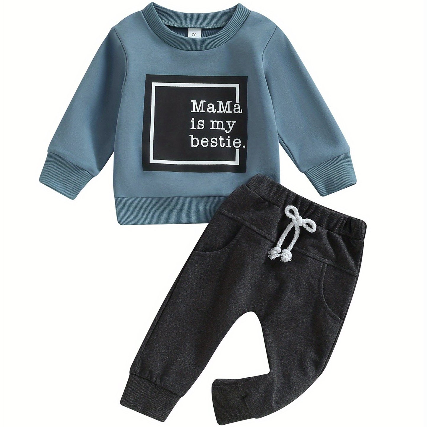 Baby Boys 2Pcs Fall Outfits, Long Sleeve Letter Print Pullover Tops and Pocket Pants Set