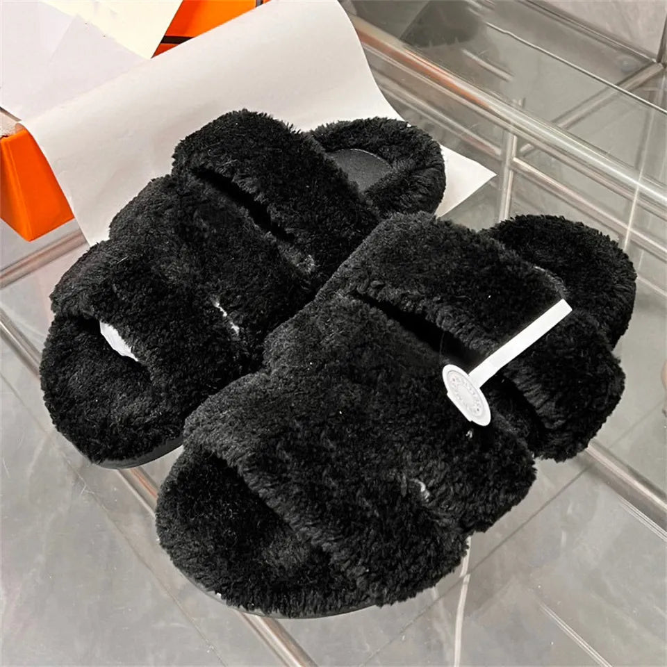 Designer fur slides Slippers for Warm and Cozy Winter Wool Slides Skin Soft Furry Sandals Winter Letters Warm Comfortable Fuzzy Girl Flip Flop Oran Slipper Women size