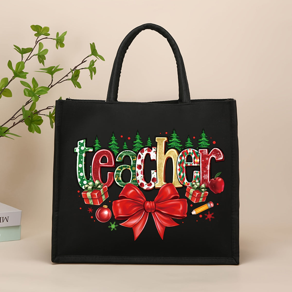 Christmas-Themed Tote Bag with Coin Purse - Durable Hemp, Magnetic Closure, Perfect for Shopping & Beach Travel - Ideal Gift for Friends