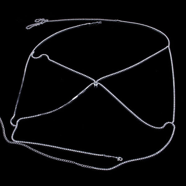 storexq Crystal Pendant Simple Criss Cross Rhinestone Bra Chain