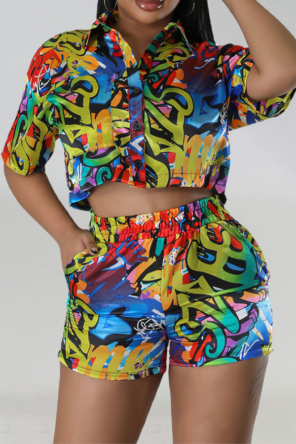 storexq Graffiti Print Colorful Pant Suit